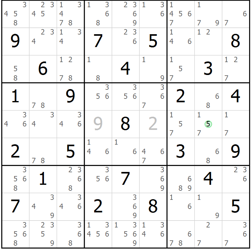 Position des candidats pour la solution de la Gr 57 page 60 du magazine de sudoku Maestro n° 102