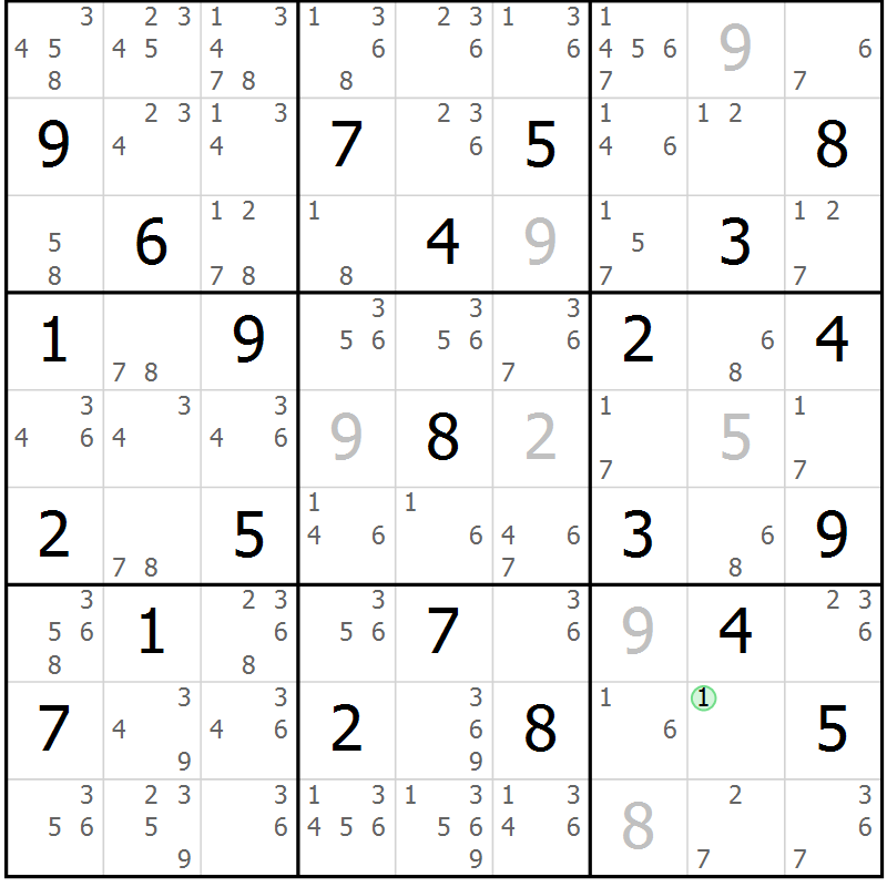 Position des candidats pour la solution de la Gr 57 page 60 du magazine de sudoku Maestro n° 102