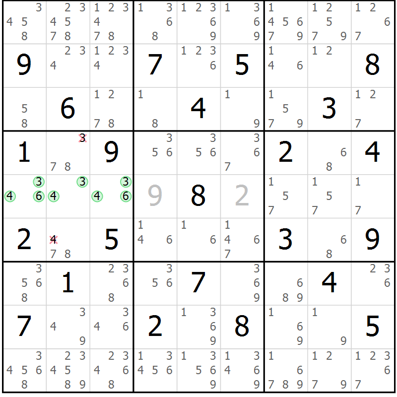 Position des candidats pour la solution de la Gr 57 page 60 du magazine de sudoku Maestro n° 102