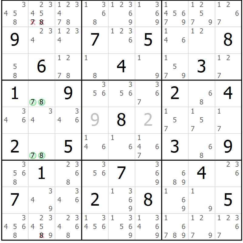 Position des candidats pour la solution de la Gr 57 page 60 du magazine de sudoku Maestro n° 102