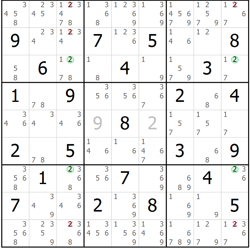 Position des candidats pour la solution de la Gr 57 page 60 du magazine de sudoku Maestro n° 102