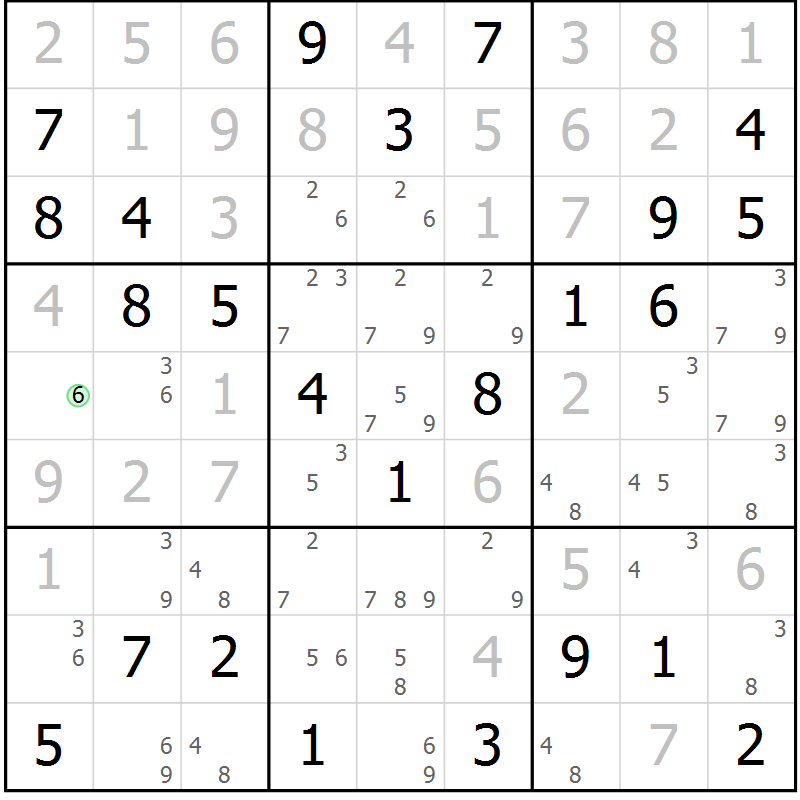 Position des candidats pour la solution de la Gr 58 page 61 du magazine de sudoku Maestro n° 102