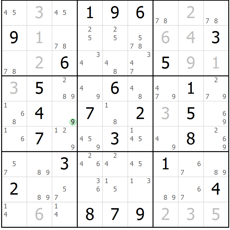 Position des candidats pour la solution de la Gr 59 page 62 du magazine de sudoku Maestro n° 102
