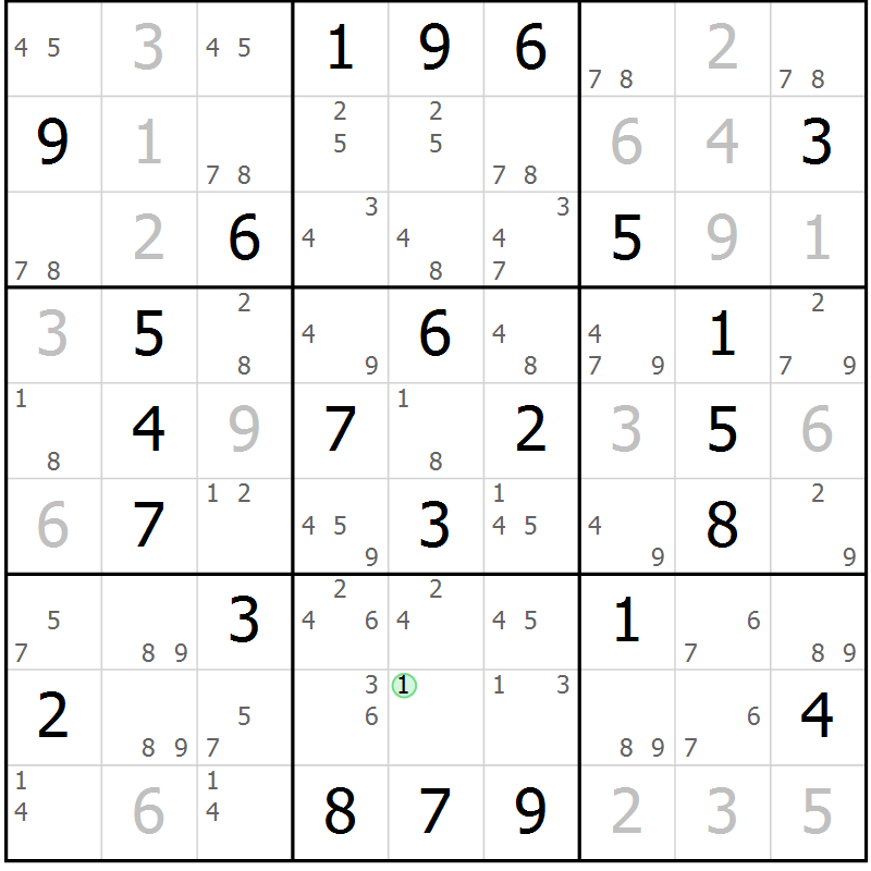 Position des candidats pour la solution de la Gr 59 page 62 du magazine de sudoku Maestro n° 102