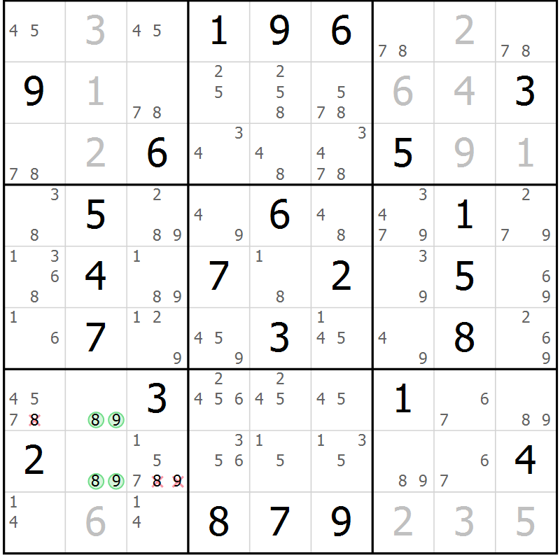 Position des candidats pour la solution de la Gr 59 page 62 du magazine de sudoku Maestro n° 102