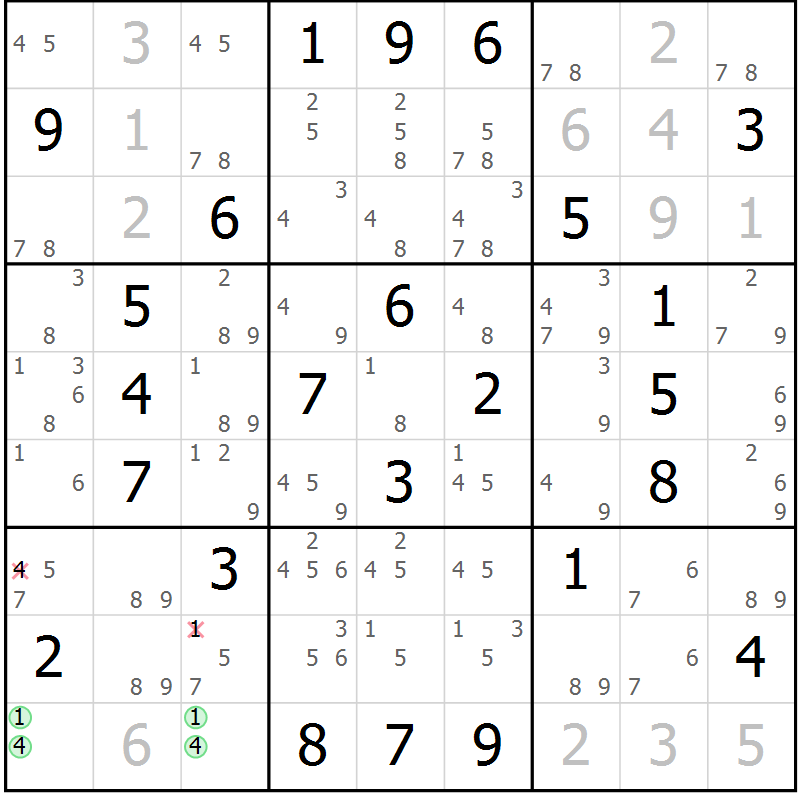Position des candidats pour la solution de la Gr 59 page 62 du magazine de sudoku Maestro n° 102