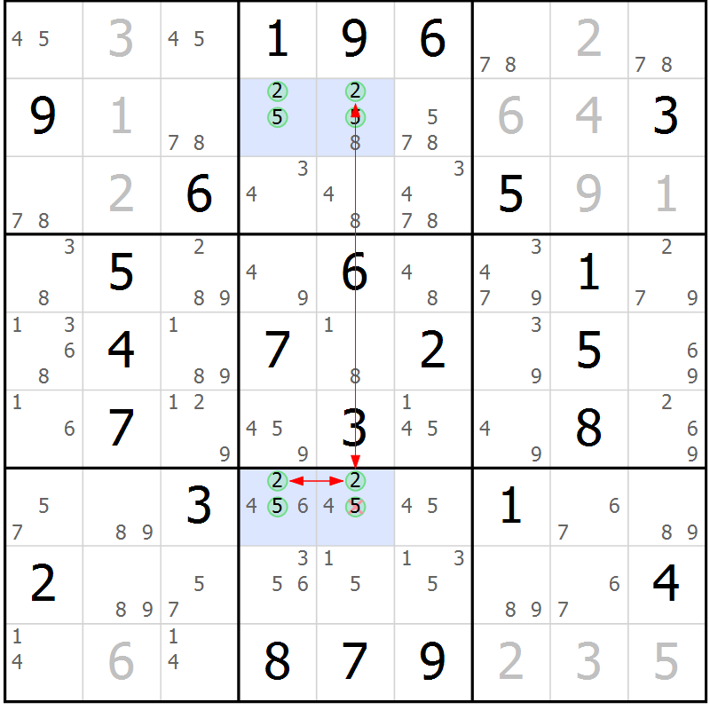 Position des candidats pour la solution de la Gr 59 page 62 du magazine de sudoku Maestro n° 102
