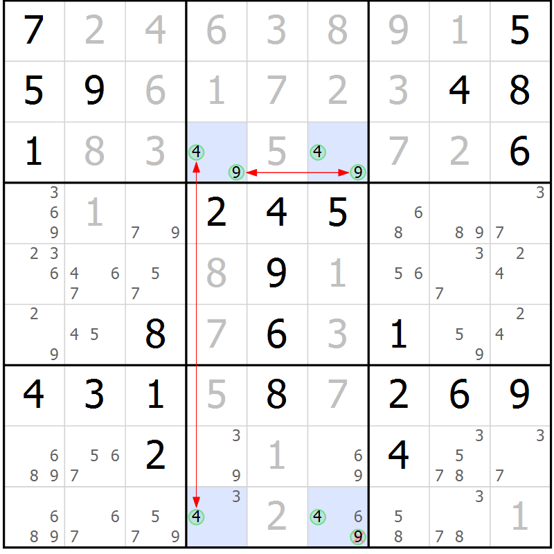 Position des candidats pour la solution de la Gr 6 page 9 du magazine de sudoku Maestro n° 102