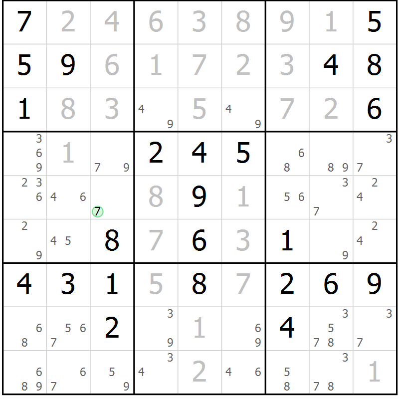 Position des candidats pour la solution de la Gr 6 page 9 du magazine de sudoku Maestro n° 102
