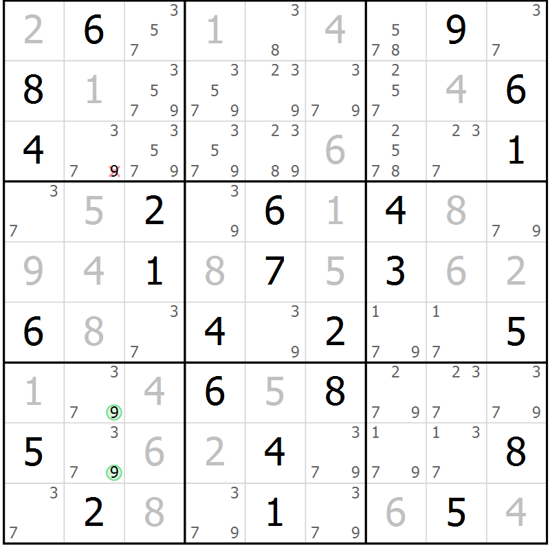 Position des candidats pour la solution de la Gr 60 page 63 du magazine de sudoku Maestro n° 102