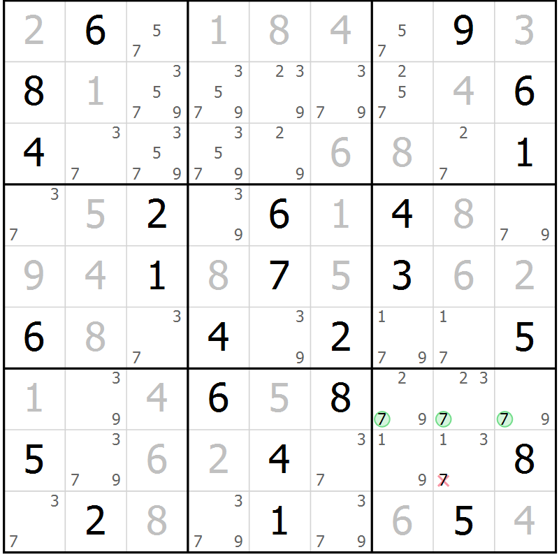 Position des candidats pour la solution de la Gr 60 page 63 du magazine de sudoku Maestro n° 102
