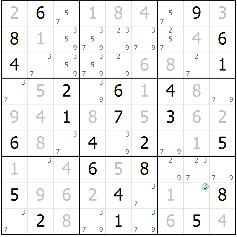 Position des candidats pour la solution de la Gr 60 page 63 du magazine de sudoku Maestro n° 102