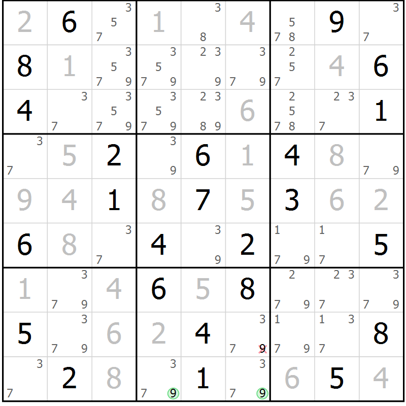 Position des candidats pour la solution de la Gr 60 page 63 du magazine de sudoku Maestro n° 102