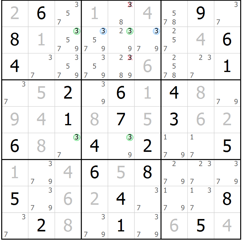 Position des candidats pour la solution de la Gr 60 page 63 du magazine de sudoku Maestro n° 102