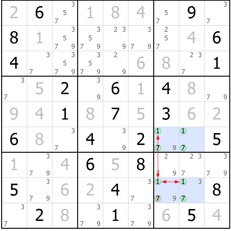 Position des candidats pour la solution de la Gr 60 page 63 du magazine de sudoku Maestro n° 102