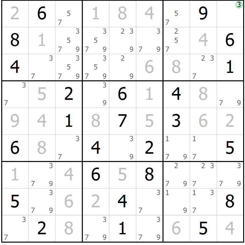 Position des candidats pour la solution de la Gr 60 page 63 du magazine de sudoku Maestro n° 102