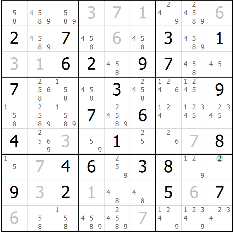 Position des candidats pour la solution de la Gr 61 page 64 du magazine de sudoku Maestro n° 102