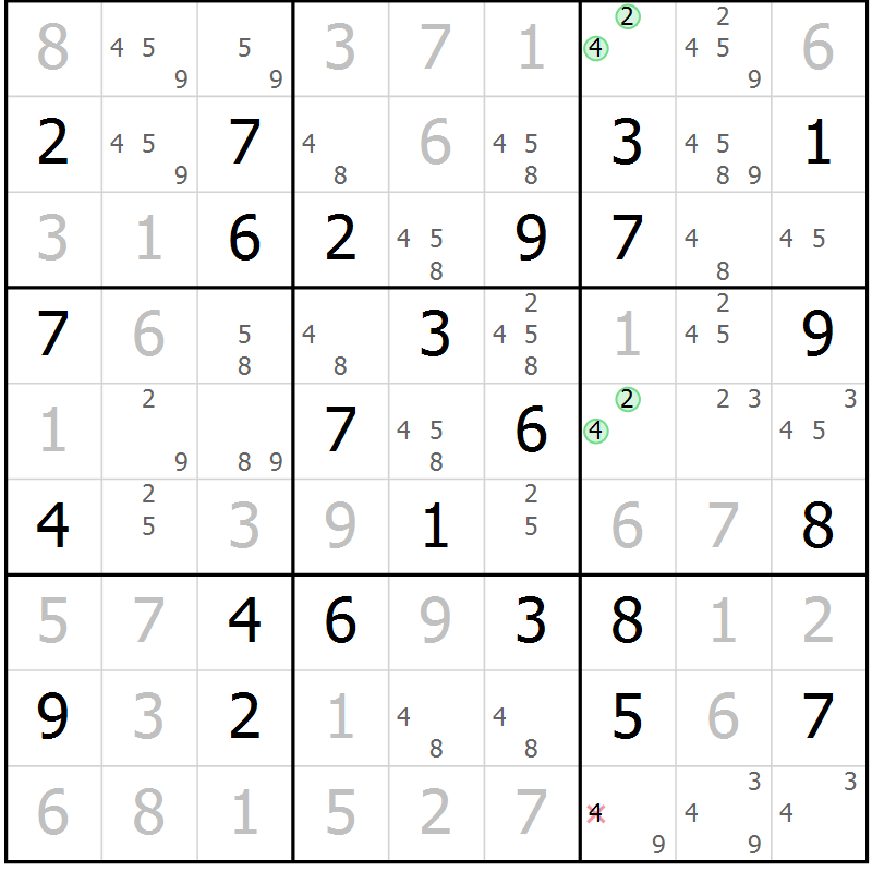 Position des candidats pour la solution de la Gr 61 page 64 du magazine de sudoku Maestro n° 102