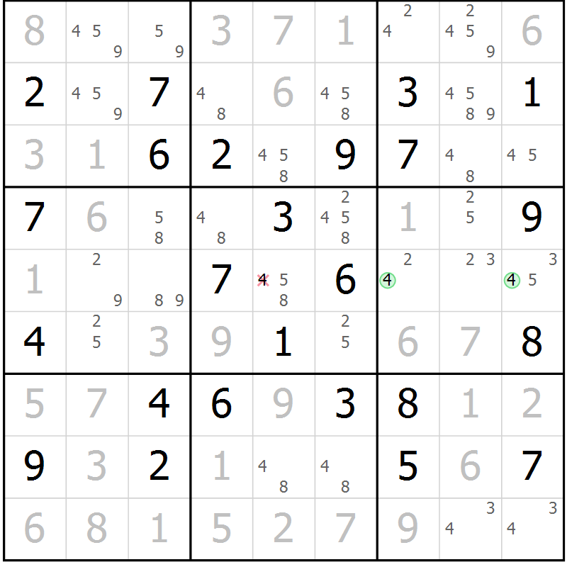 Position des candidats pour la solution de la Gr 61 page 64 du magazine de sudoku Maestro n° 102