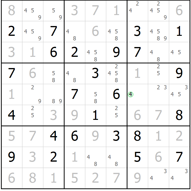 Position des candidats pour la solution de la Gr 61 page 64 du magazine de sudoku Maestro n° 102