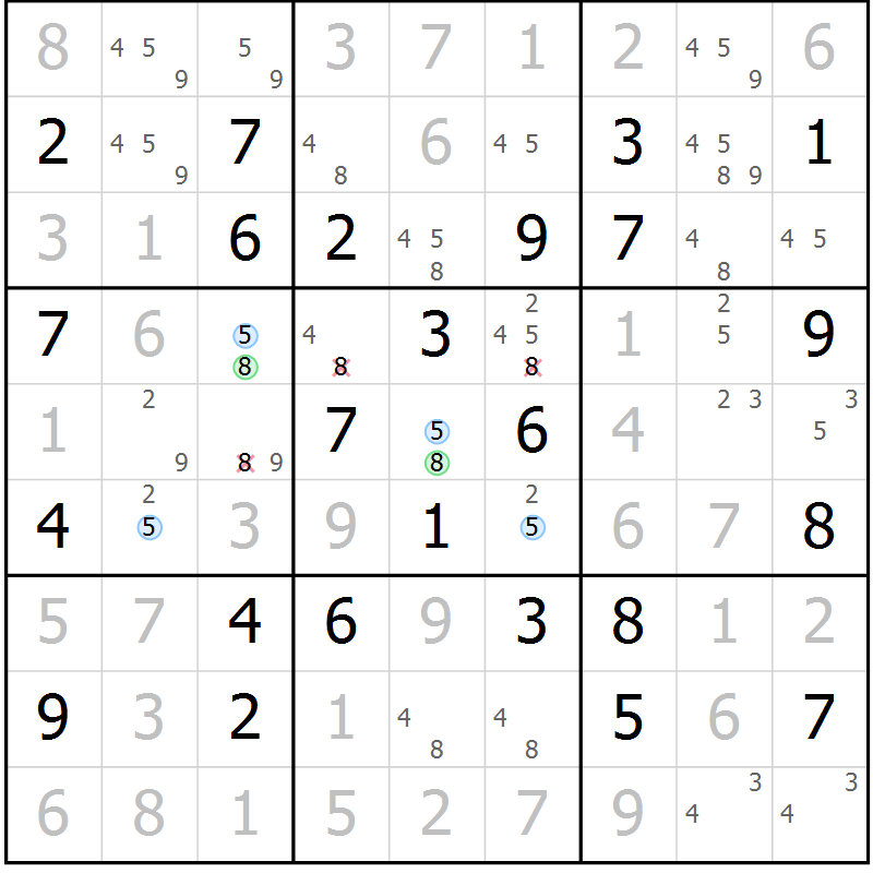 Position des candidats pour la solution de la Gr 61 page 64 du magazine de sudoku Maestro n° 102