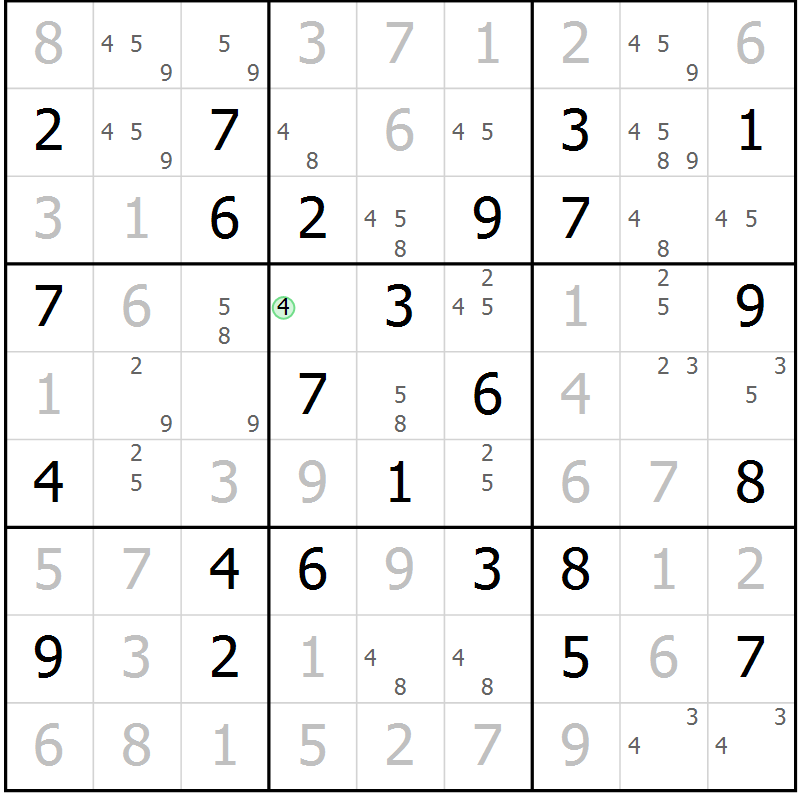Position des candidats pour la solution de la Gr 61 page 64 du magazine de sudoku Maestro n° 102