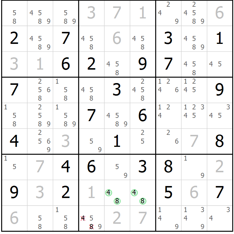 Position des candidats pour la solution de la Gr 61 page 64 du magazine de sudoku Maestro n° 102