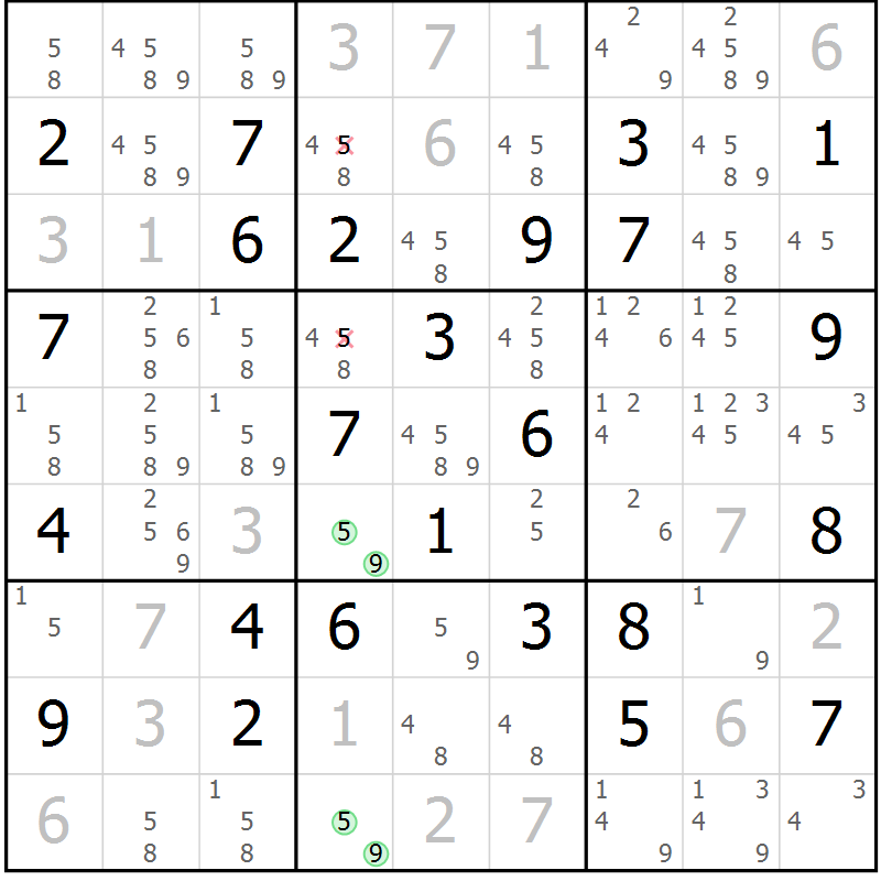 Position des candidats pour la solution de la Gr 61 page 64 du magazine de sudoku Maestro n° 102