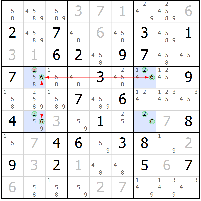 Position des candidats pour la solution de la Gr 61 page 64 du magazine de sudoku Maestro n° 102