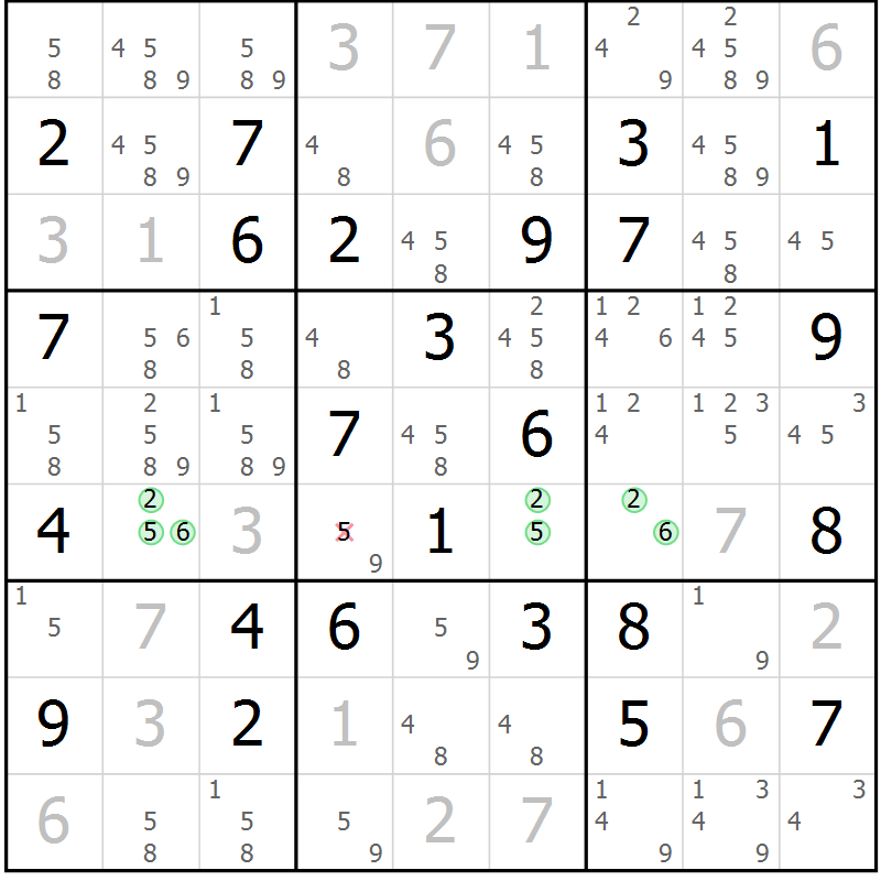 Position des candidats pour la solution de la Gr 61 page 64 du magazine de sudoku Maestro n° 102