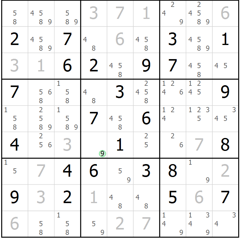 Position des candidats pour la solution de la Gr 61 page 64 du magazine de sudoku Maestro n° 102