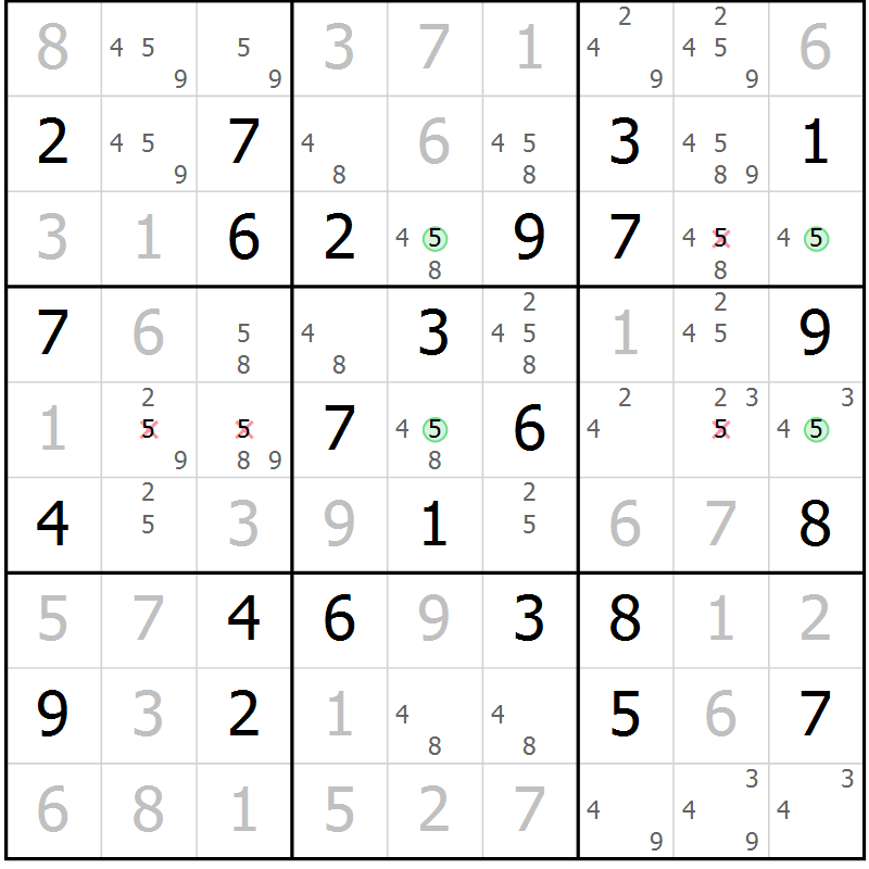 Position des candidats pour la solution de la Gr 61 page 64 du magazine de sudoku Maestro n° 102