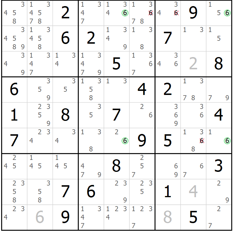Position des candidats pour la solution de la Gr 62 page 65 du magazine de sudoku Maestro n° 102