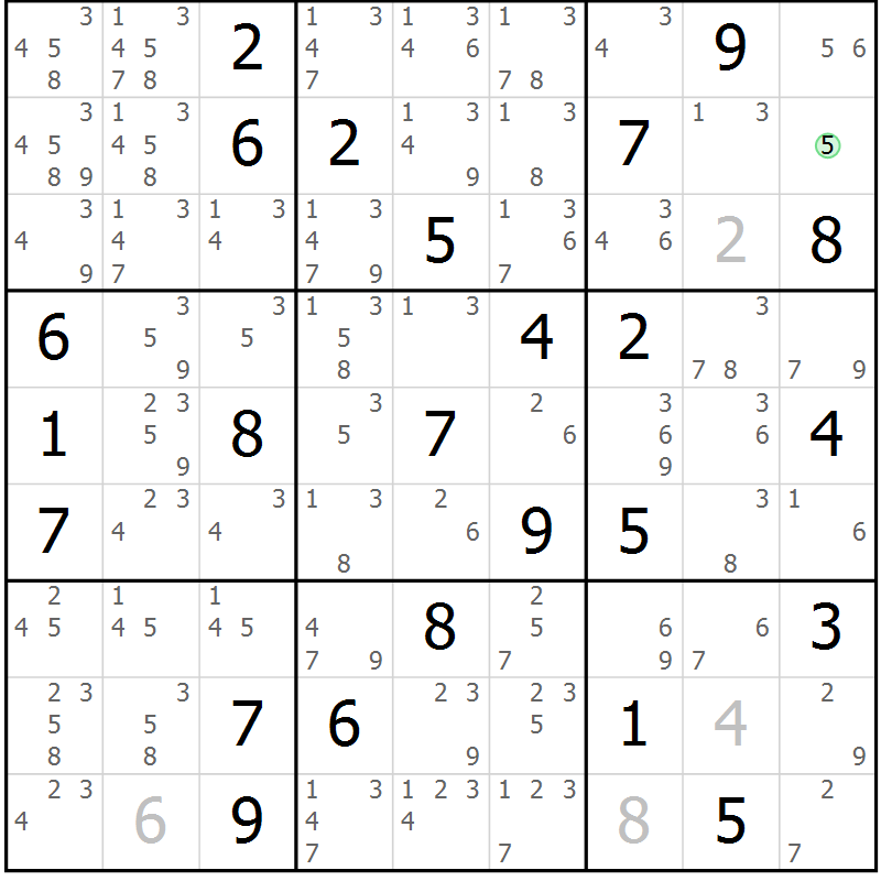 Position des candidats pour la solution de la Gr 62 page 65 du magazine de sudoku Maestro n° 102