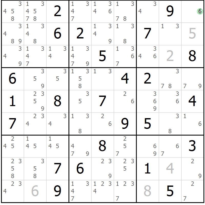 Position des candidats pour la solution de la Gr 62 page 65 du magazine de sudoku Maestro n° 102