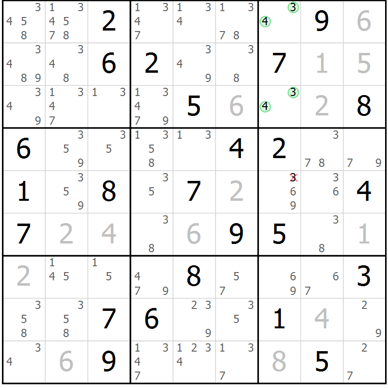 Position des candidats pour la solution de la Gr 62 page 65 du magazine de sudoku Maestro n° 102