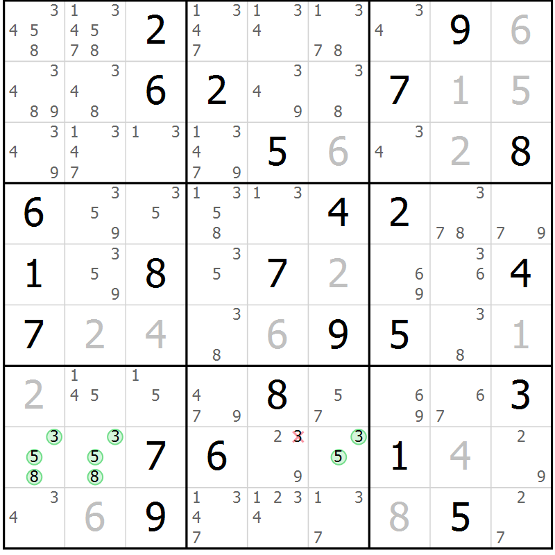 Position des candidats pour la solution de la Gr 62 page 65 du magazine de sudoku Maestro n° 102