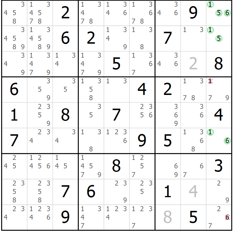Position des candidats pour la solution de la Gr 62 page 65 du magazine de sudoku Maestro n° 102