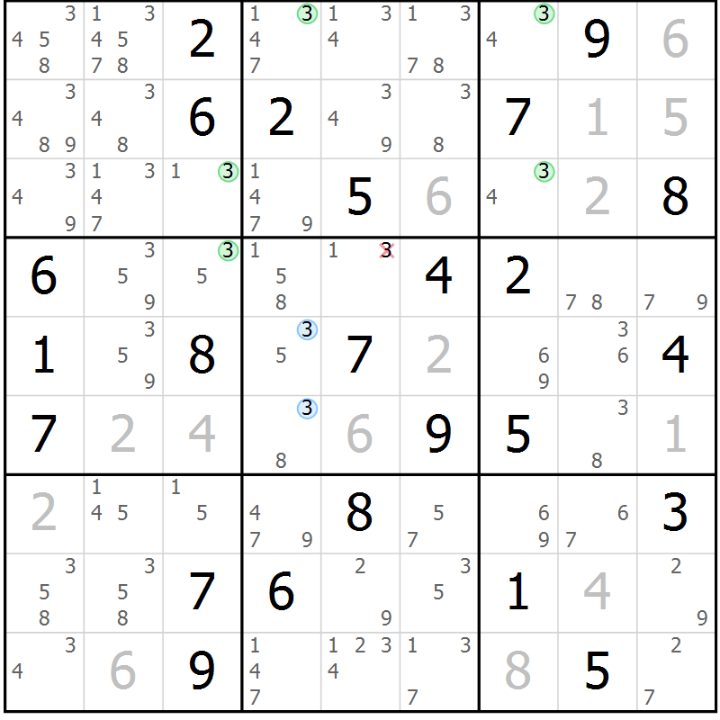 Position des candidats pour la solution de la Gr 62 page 65 du magazine de sudoku Maestro n° 102