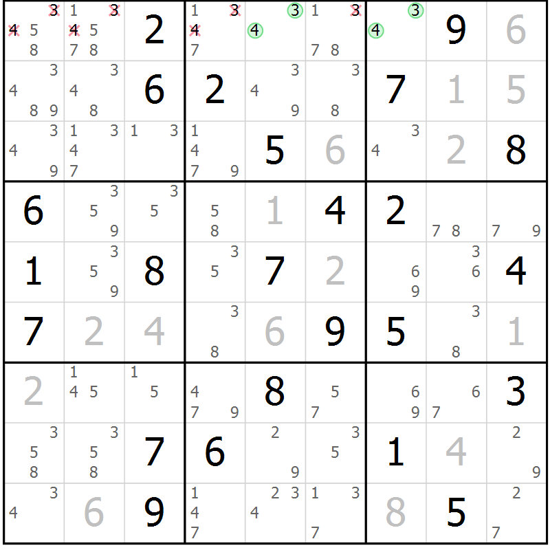 Position des candidats pour la solution de la Gr 62 page 65 du magazine de sudoku Maestro n° 102