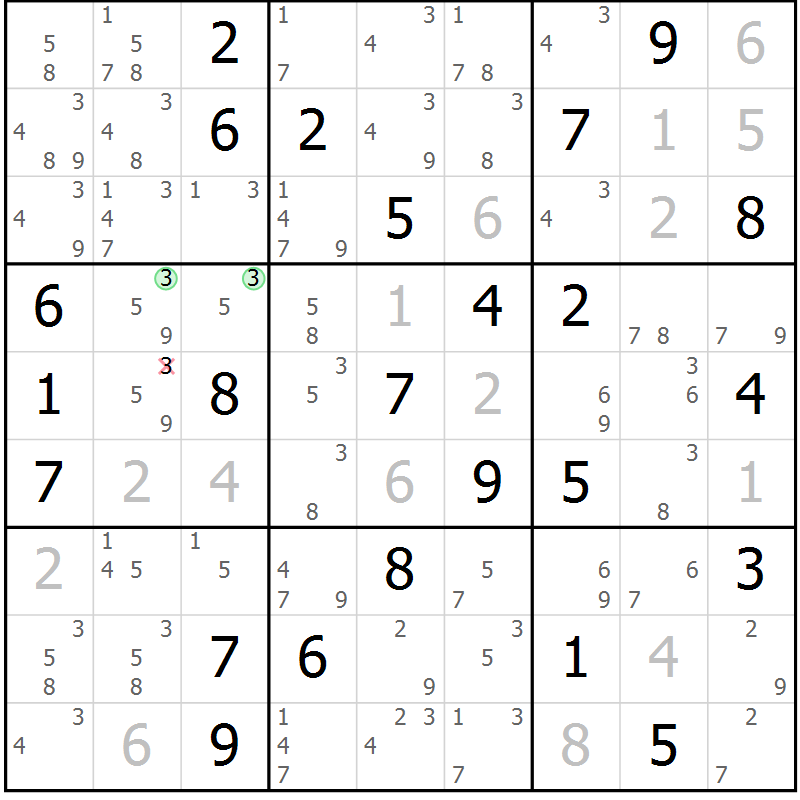 Position des candidats pour la solution de la Gr 62 page 65 du magazine de sudoku Maestro n° 102