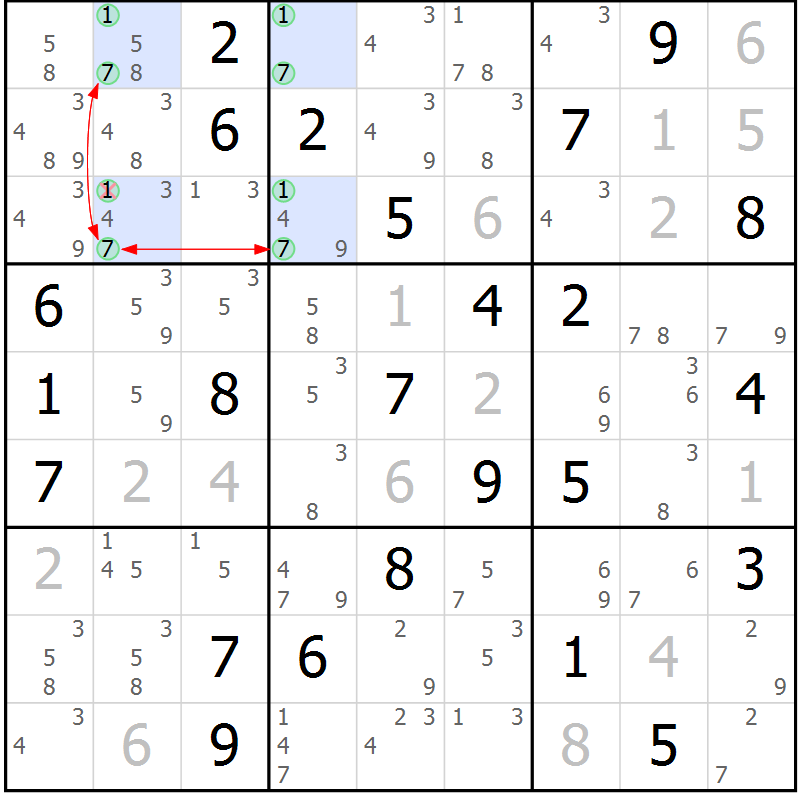 Position des candidats pour la solution de la Gr 62 page 65 du magazine de sudoku Maestro n° 102