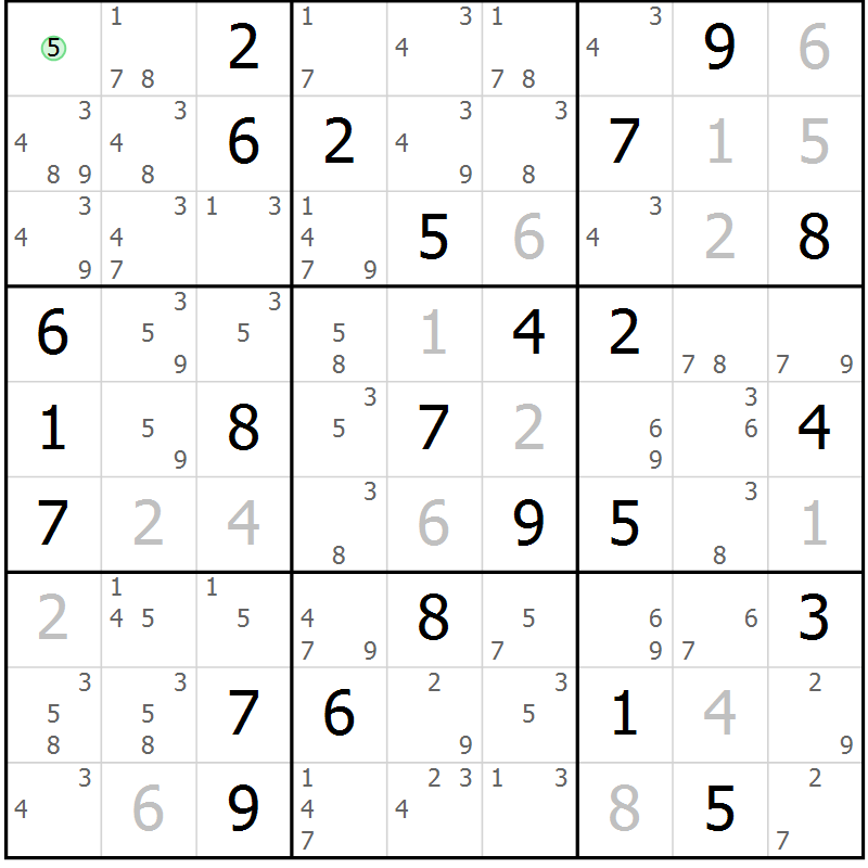 Position des candidats pour la solution de la Gr 62 page 65 du magazine de sudoku Maestro n° 102