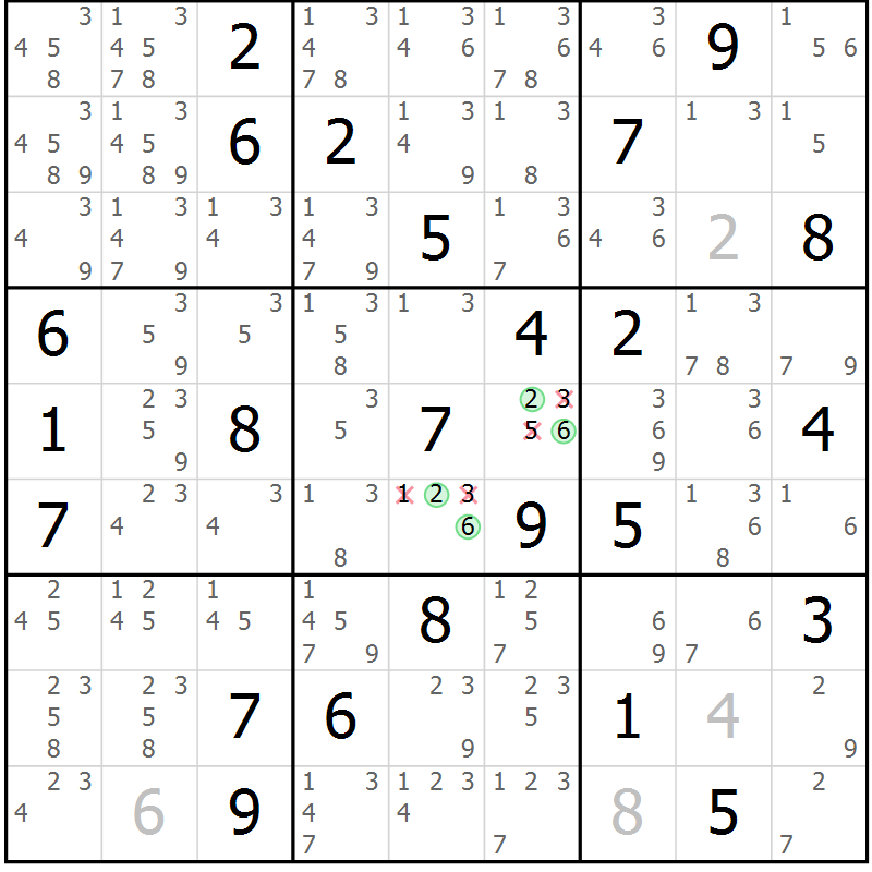 Position des candidats pour la solution de la Gr 62 page 65 du magazine de sudoku Maestro n° 102
