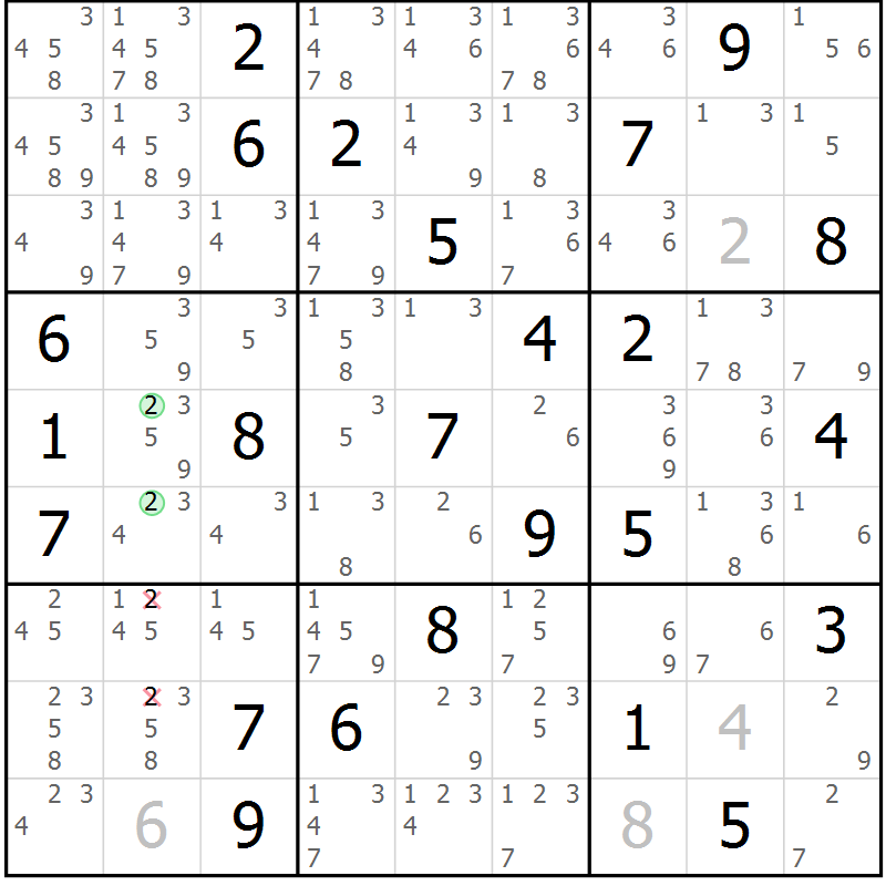 Position des candidats pour la solution de la Gr 62 page 65 du magazine de sudoku Maestro n° 102