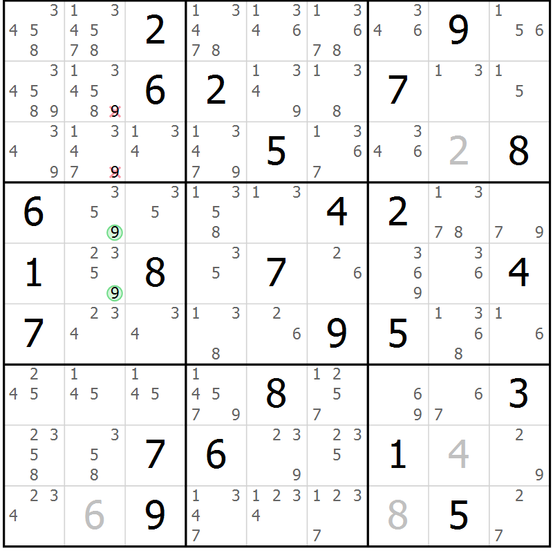 Position des candidats pour la solution de la Gr 62 page 65 du magazine de sudoku Maestro n° 102