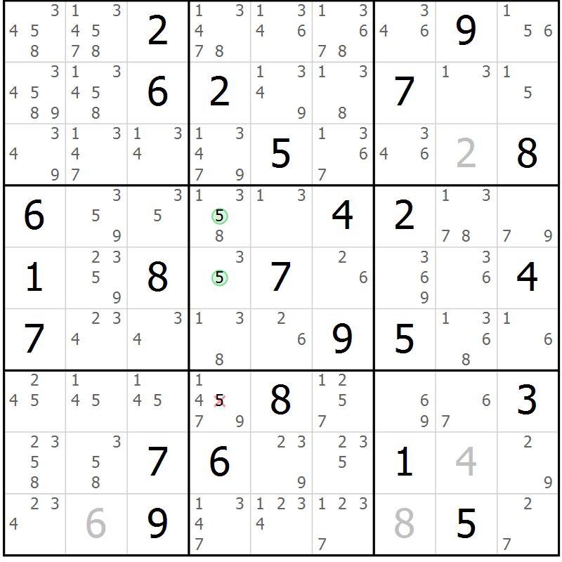 Position des candidats pour la solution de la Gr 62 page 65 du magazine de sudoku Maestro n° 102