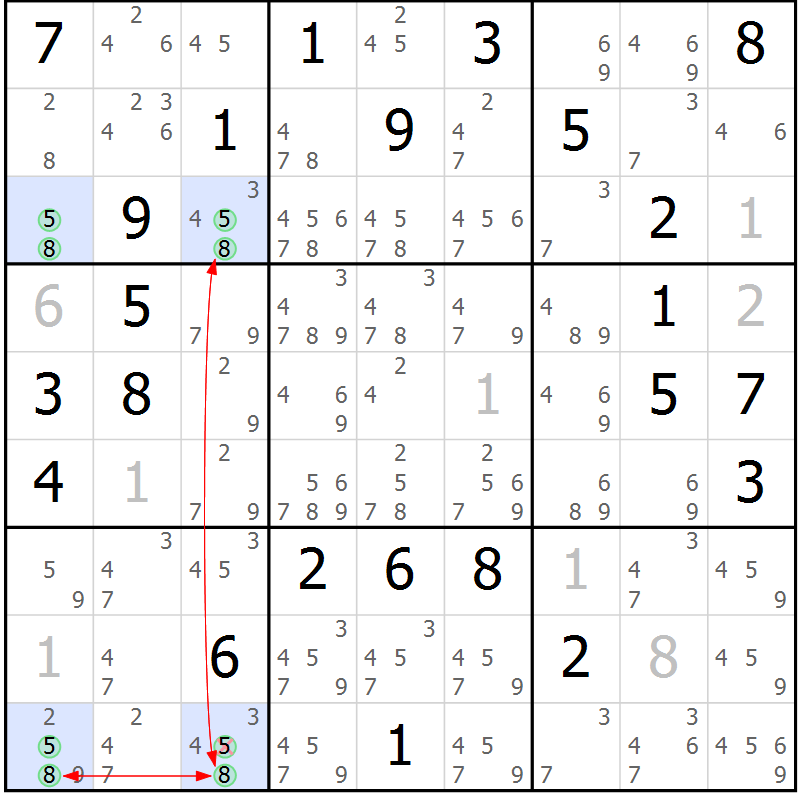 Position des candidats pour la solution de la Gr 63 page 66 du magazine de sudoku Maestro n° 102