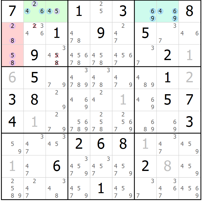 Position des candidats pour la solution de la Gr 63 page 66 du magazine de sudoku Maestro n° 102