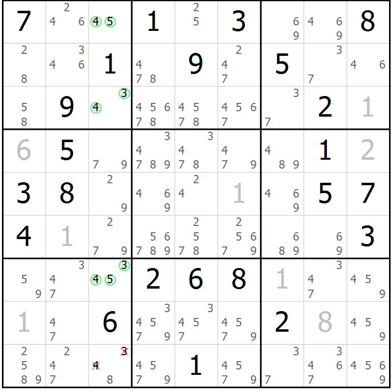Position des candidats pour la solution de la Gr 63 page 66 du magazine de sudoku Maestro n° 102